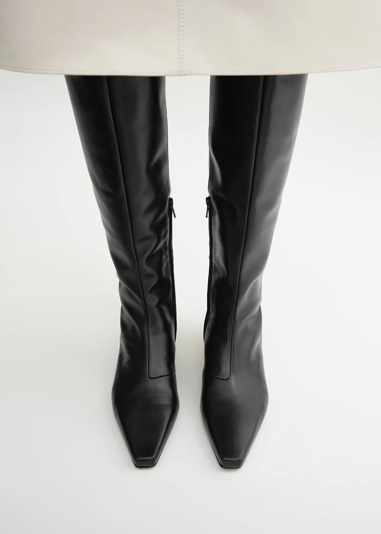 Slim leather knee-high boots black