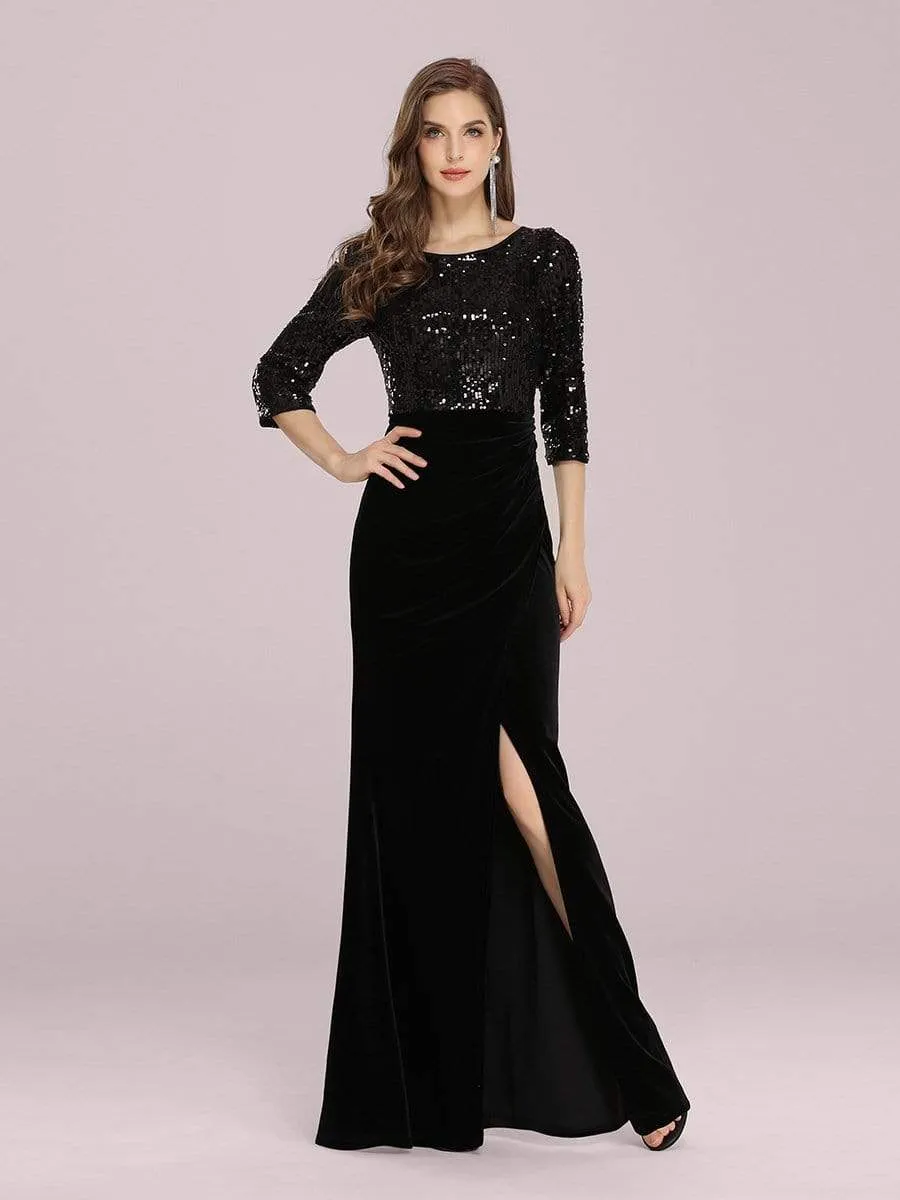 Stunning Mermaid Floor Length Velvet Evening Dress with Sequin