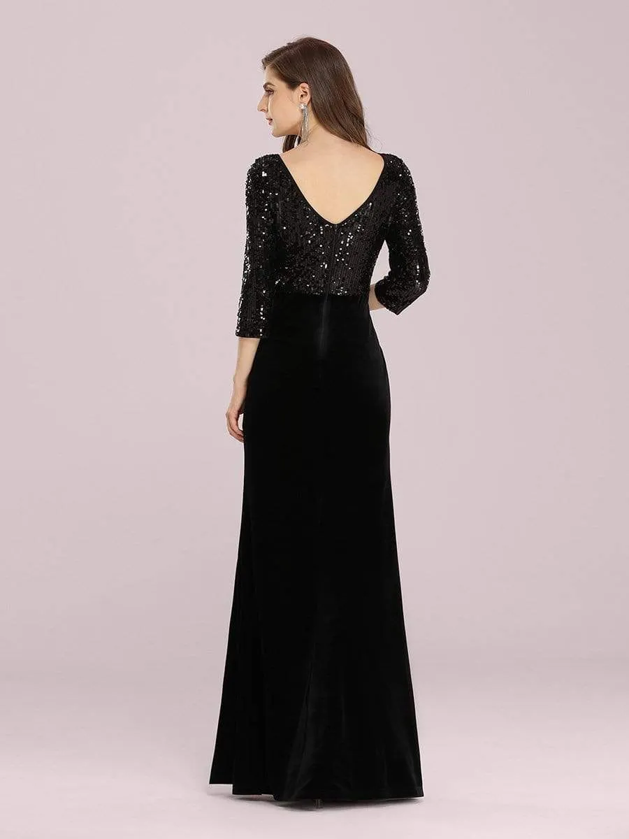 Stunning Mermaid Floor Length Velvet Evening Dress with Sequin