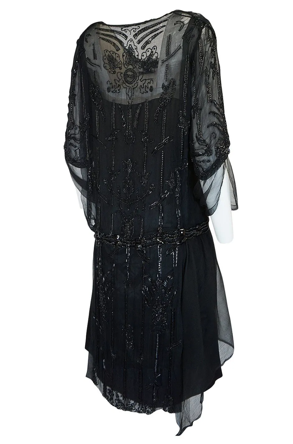 Teens or Early 1920s Unlabeled Sequin & Bead on Silk Chiffon Dress