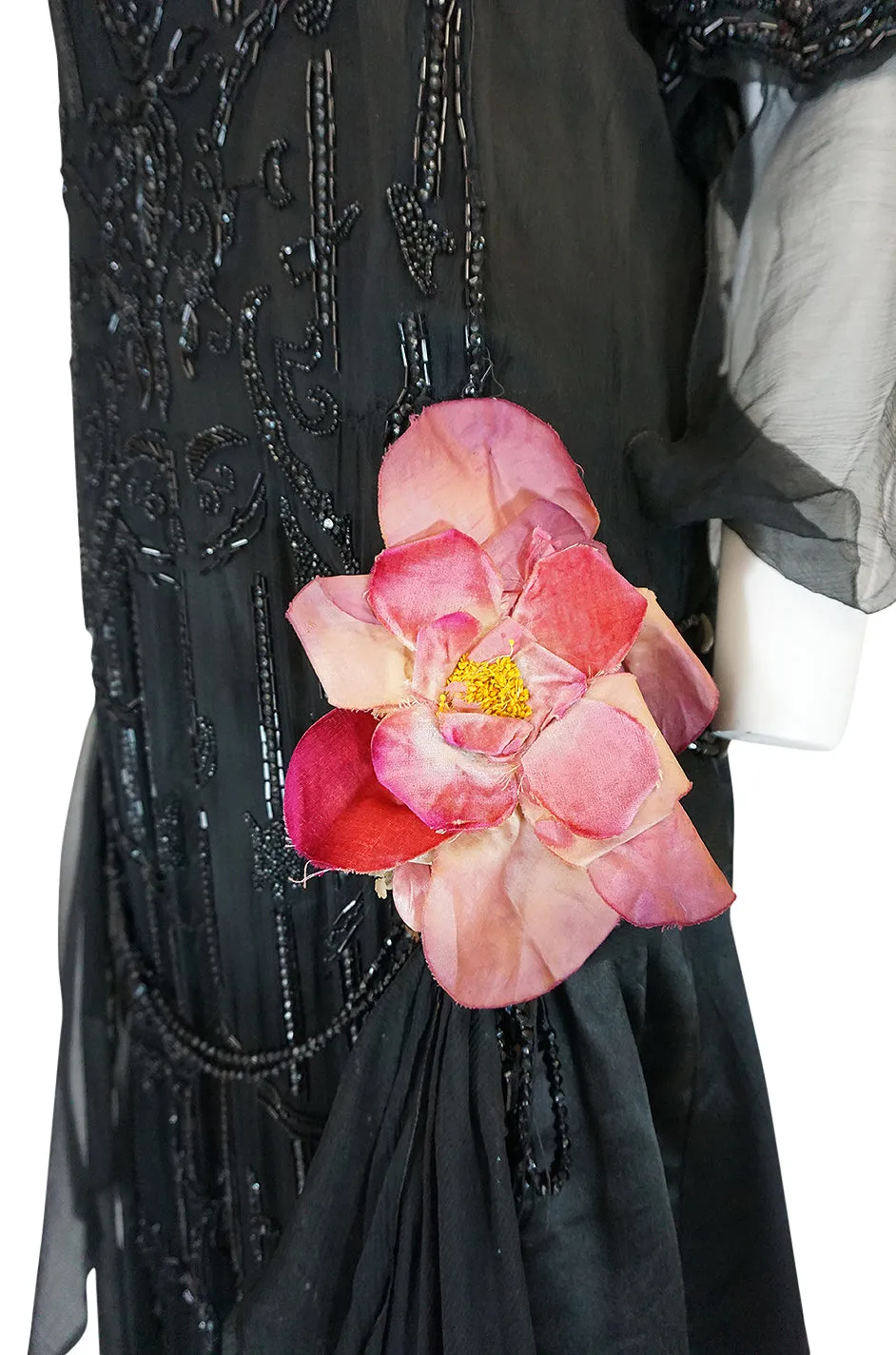 Teens or Early 1920s Unlabeled Sequin & Bead on Silk Chiffon Dress