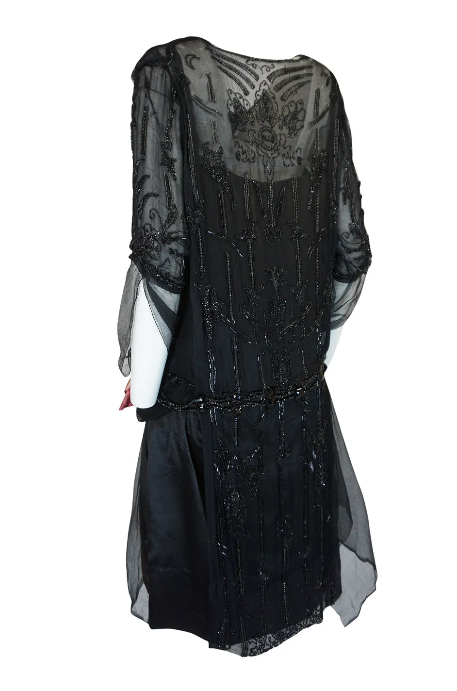 Teens or Early 1920s Unlabeled Sequin & Bead on Silk Chiffon Dress