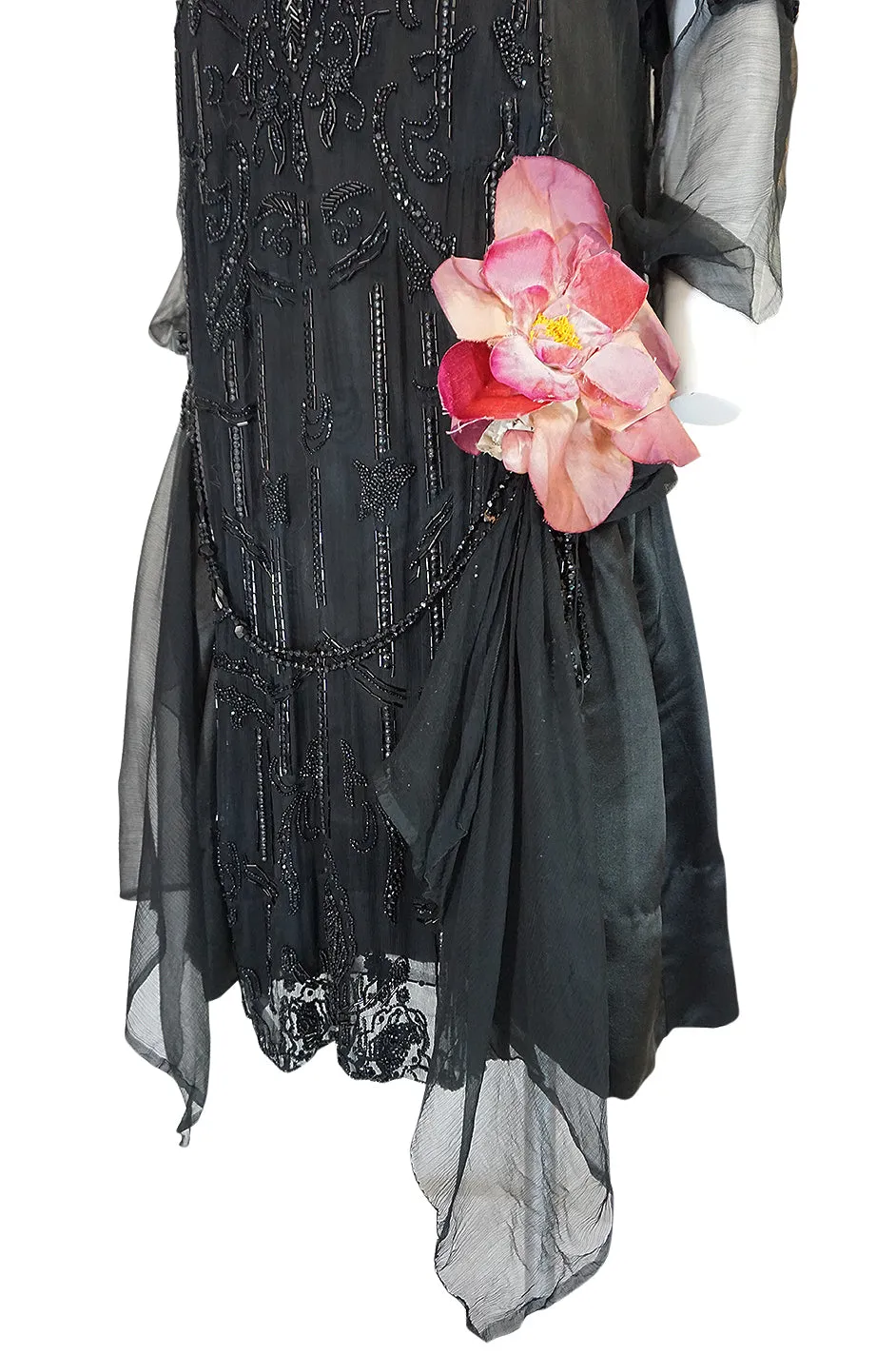 Teens or Early 1920s Unlabeled Sequin & Bead on Silk Chiffon Dress