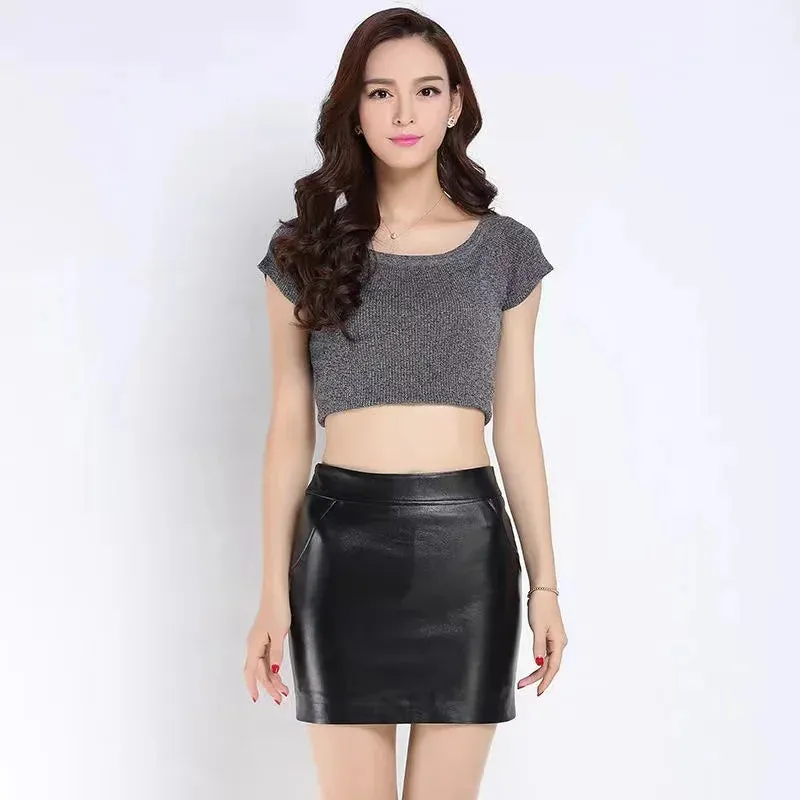 Trend4us Faux Leather Pencil Short Skirt