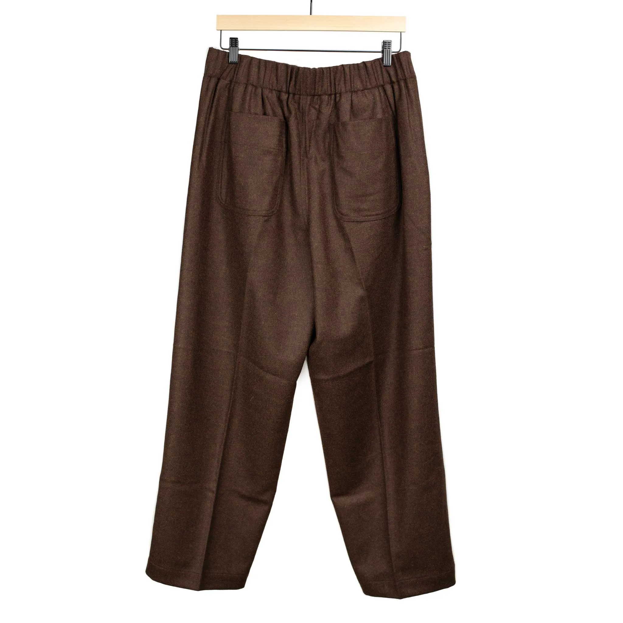 Two-tuck easy pants in brown melange Abraham Moon wool twill