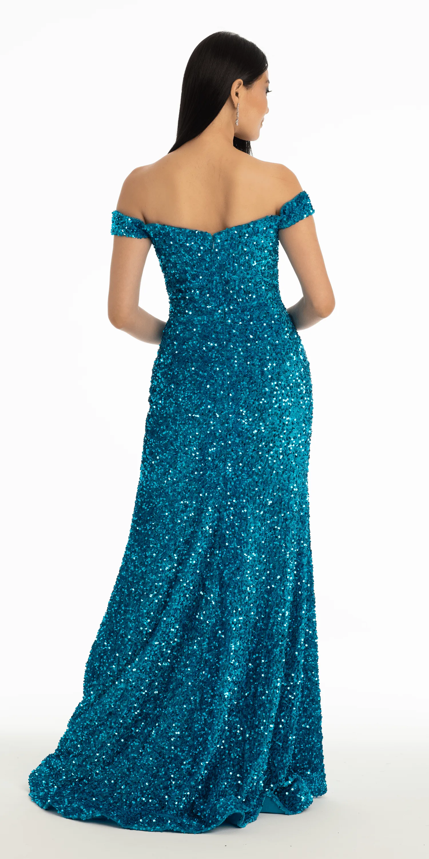 Velvet Sequin Off the Shoulder Cut Out Trumpet Dress