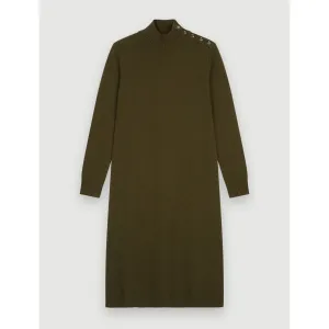 Women Cashmere Sweater Dress With Collar  - Khaki