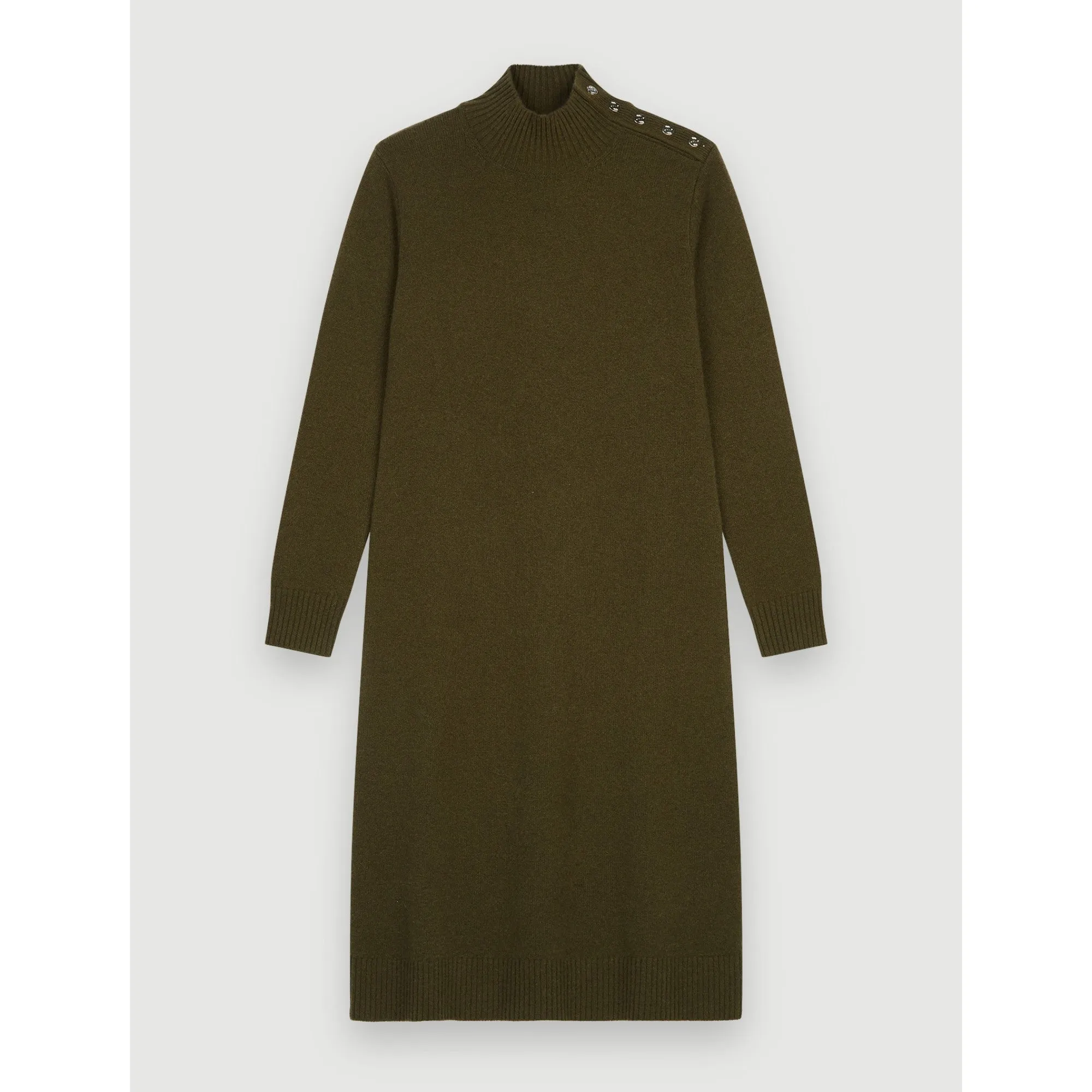 Women Cashmere Sweater Dress With Collar  - Khaki