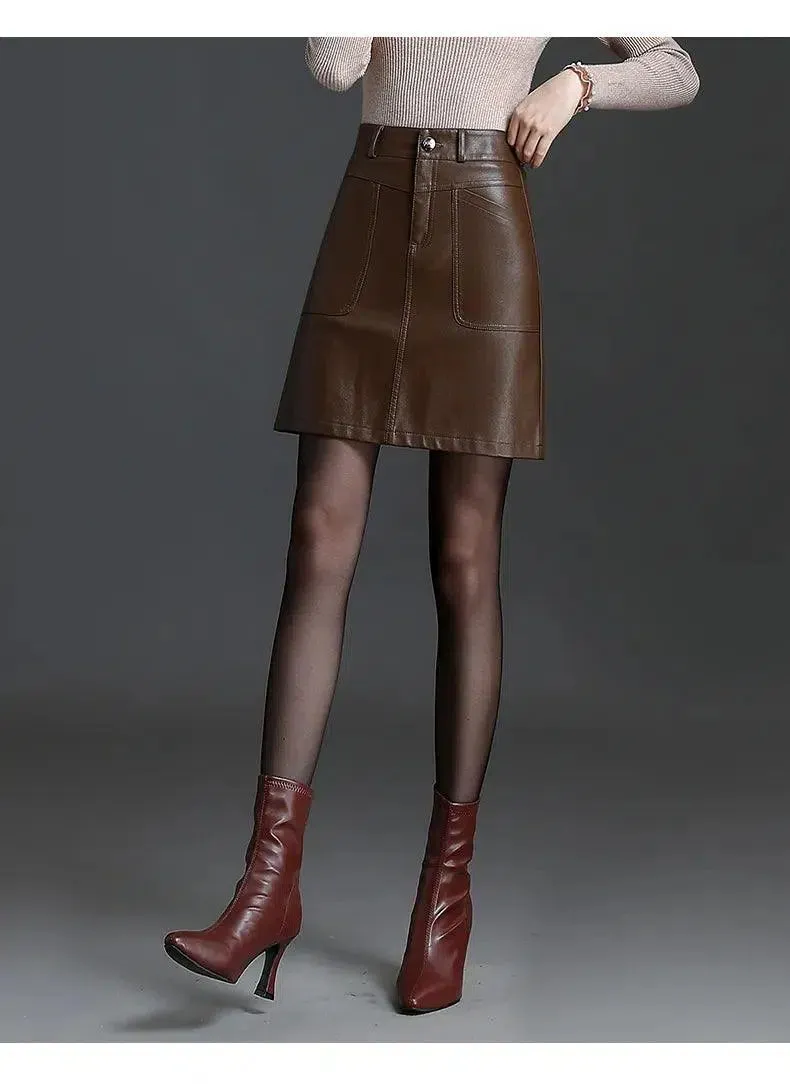 Women Leather Skirt - Mini Skirt