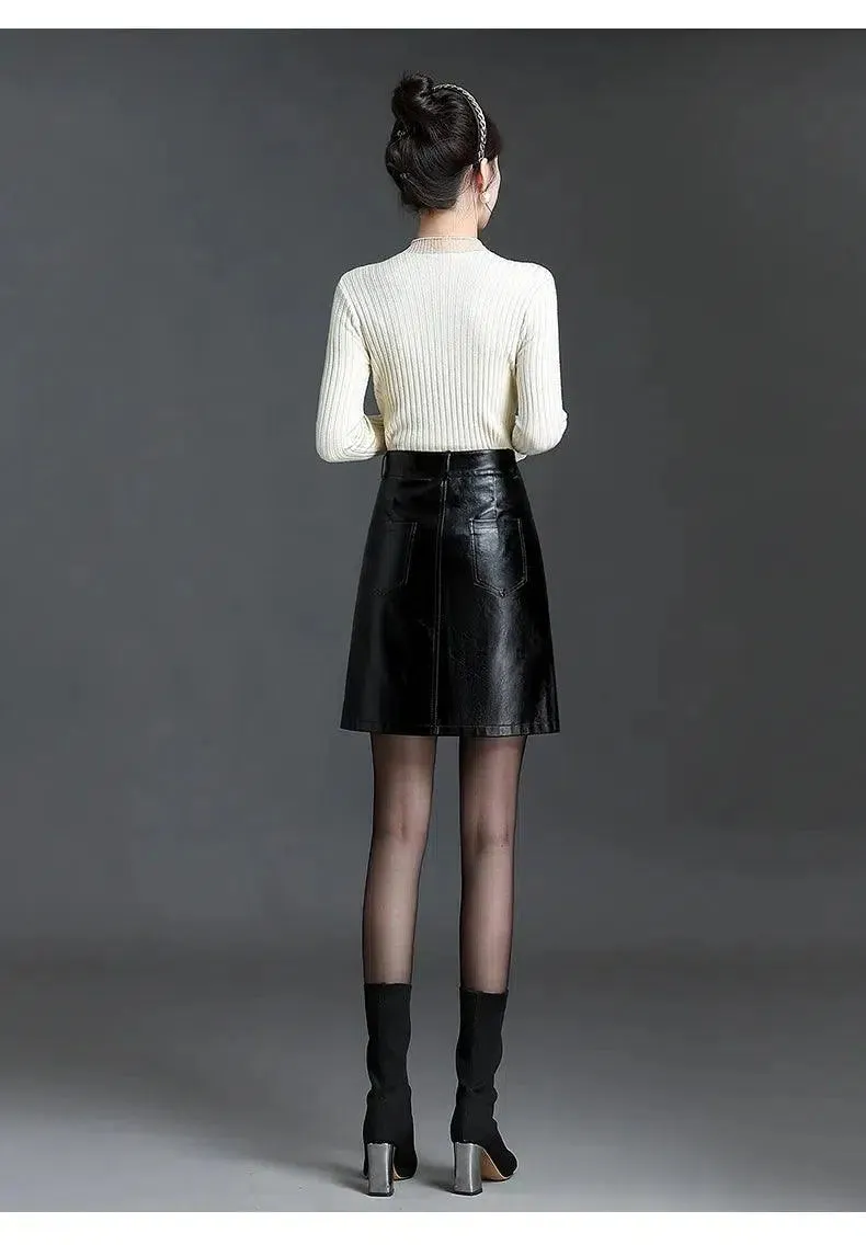 Women Leather Skirt - Mini Skirt