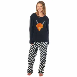 Women's Highland Cow Thermal Fleece Pyjamas Set Soft Warm Winter PJs Animal Print Loungewear Sleepwear Long Sleeve Top and Bottom by Daisy Dreamer