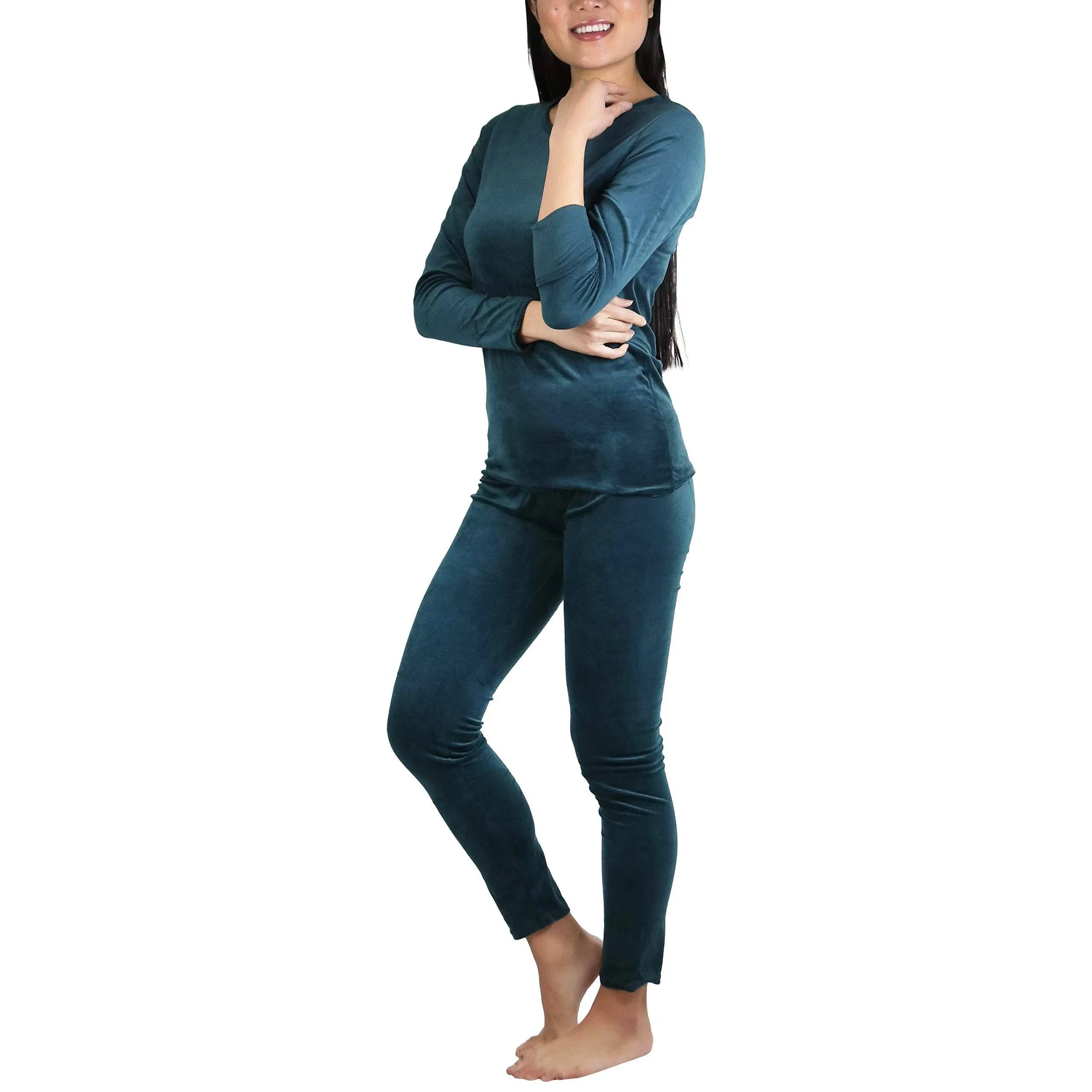 Women's Soft Velvet Long Sleeve Top and Bottom Thermal Set