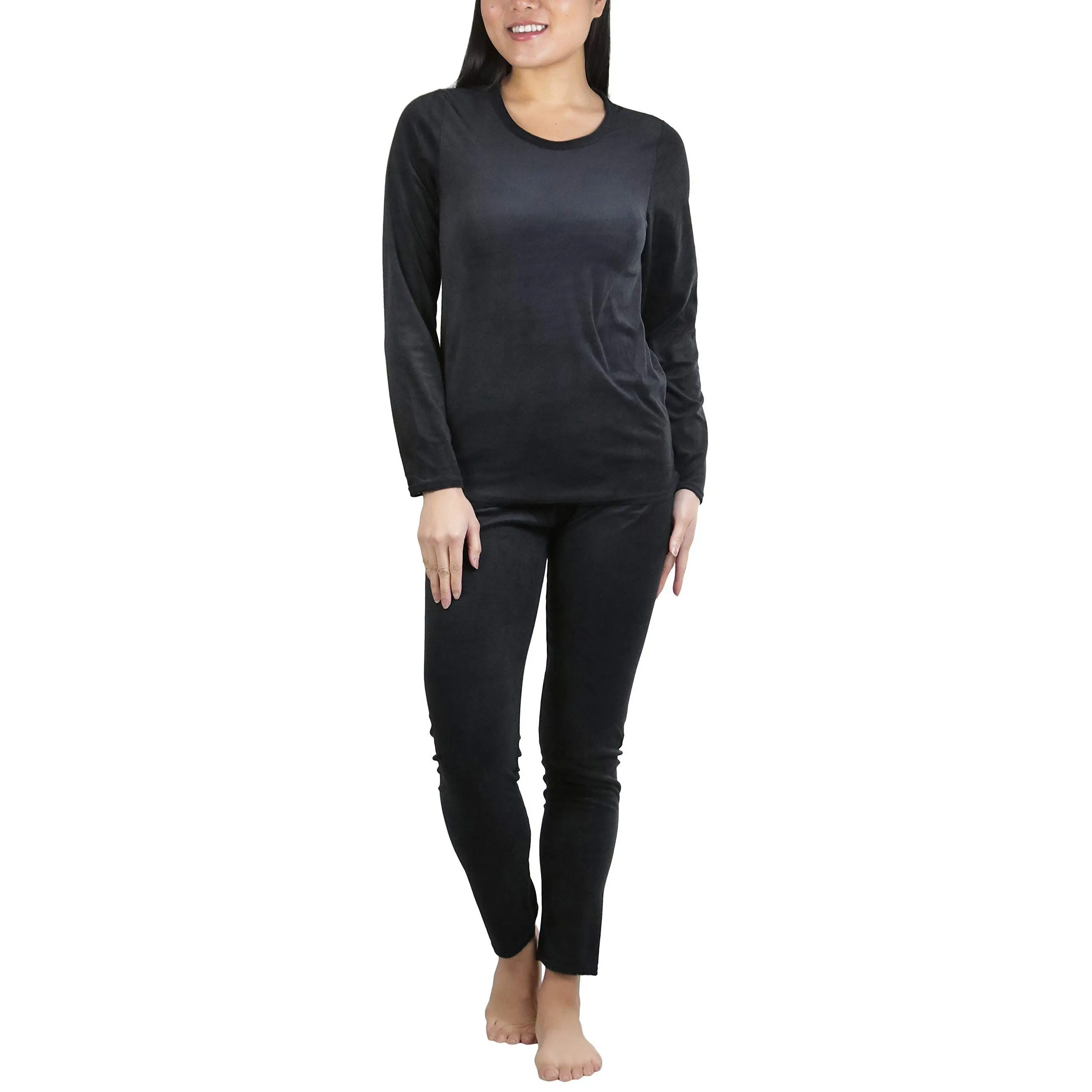 Women's Soft Velvet Long Sleeve Top and Bottom Thermal Set