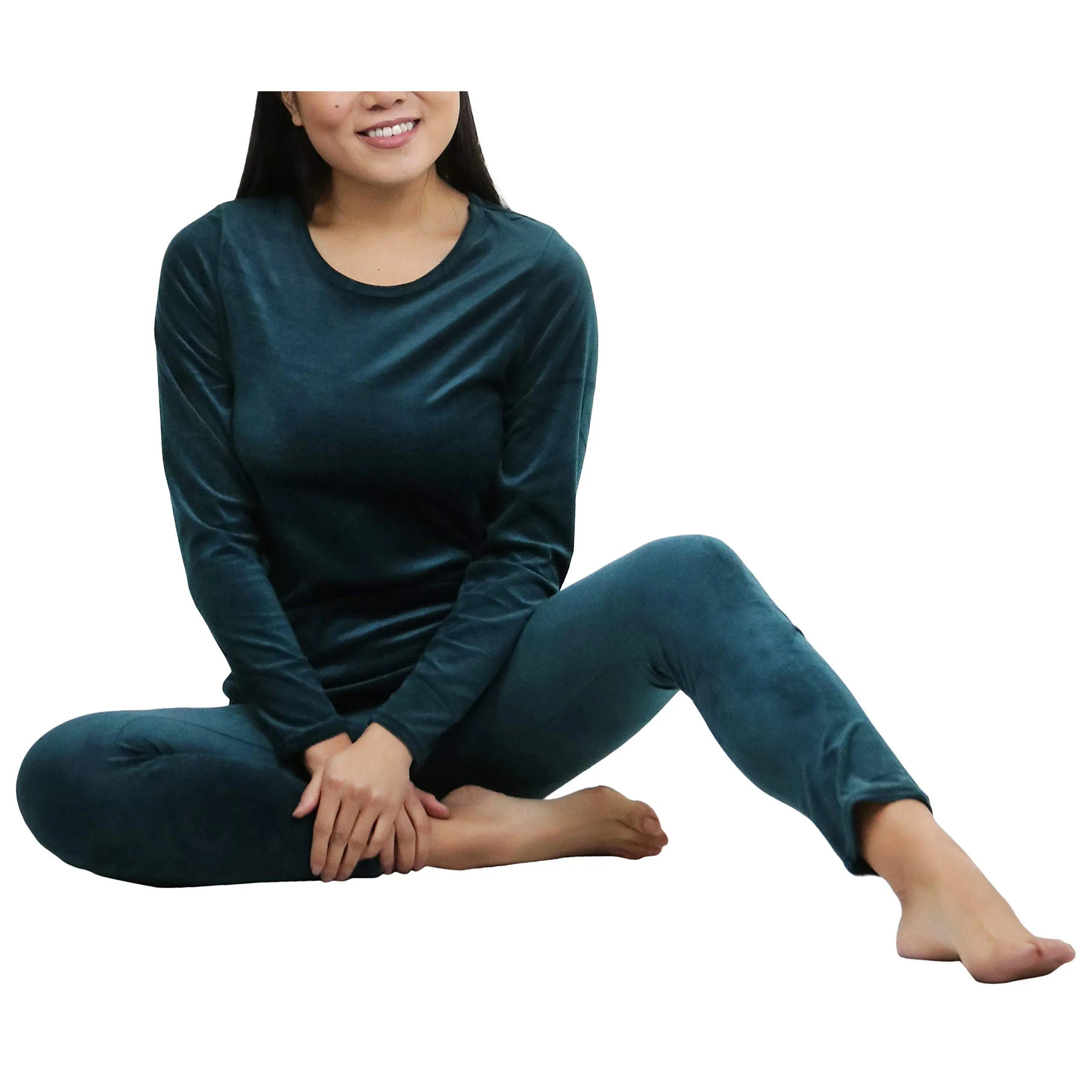 Women's Soft Velvet Long Sleeve Top and Bottom Thermal Set