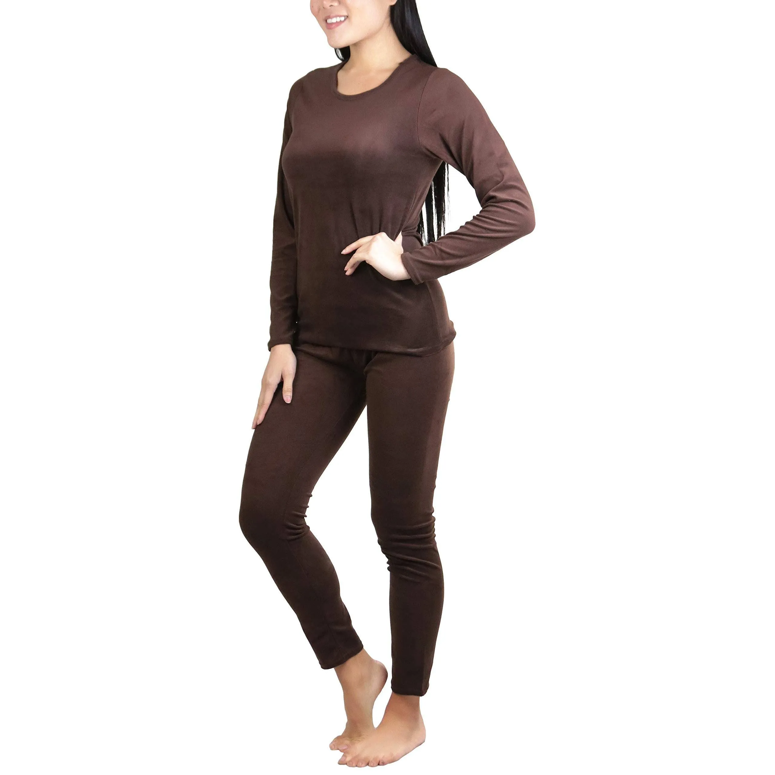 Women's Soft Velvet Long Sleeve Top and Bottom Thermal Set