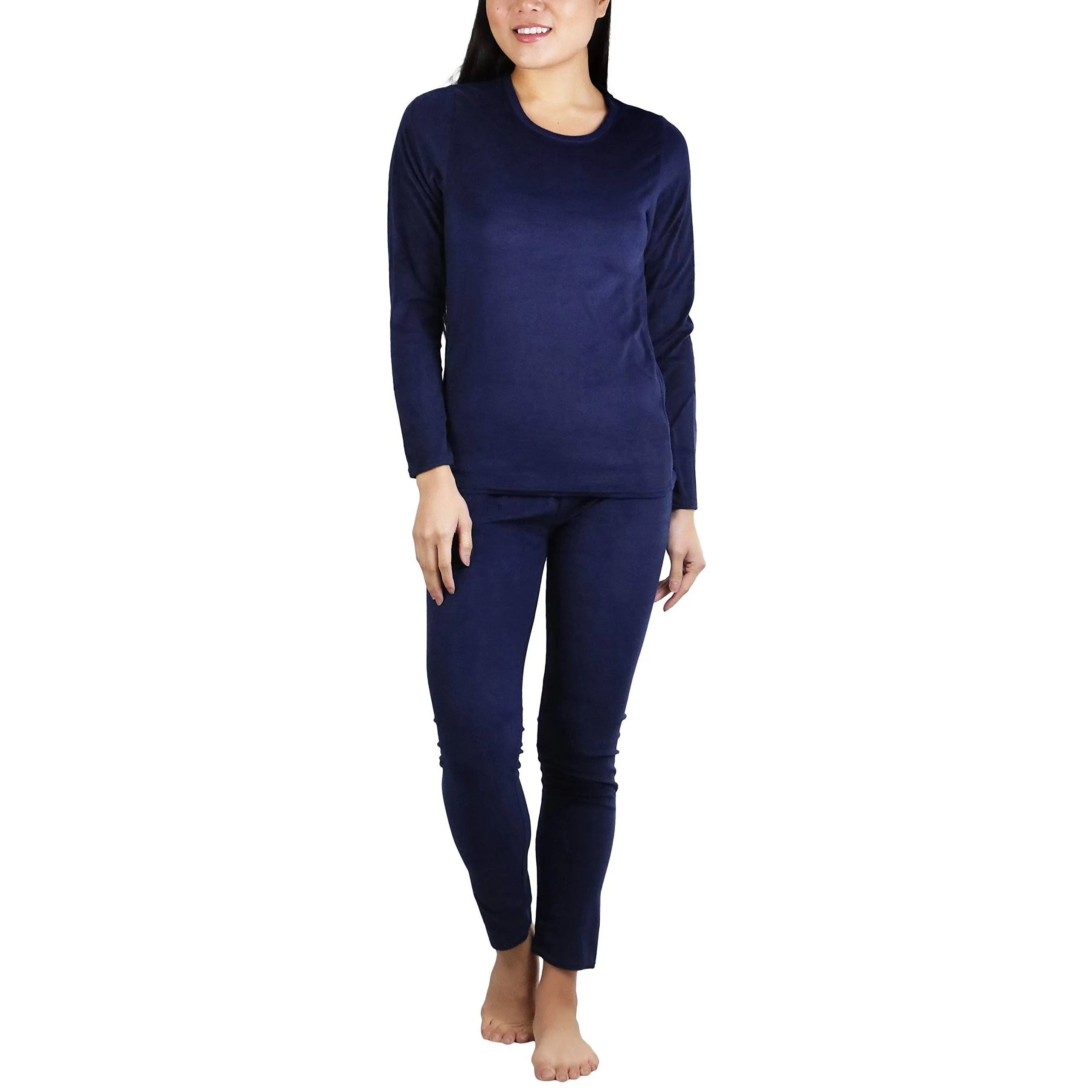 Women's Soft Velvet Long Sleeve Top and Bottom Thermal Set