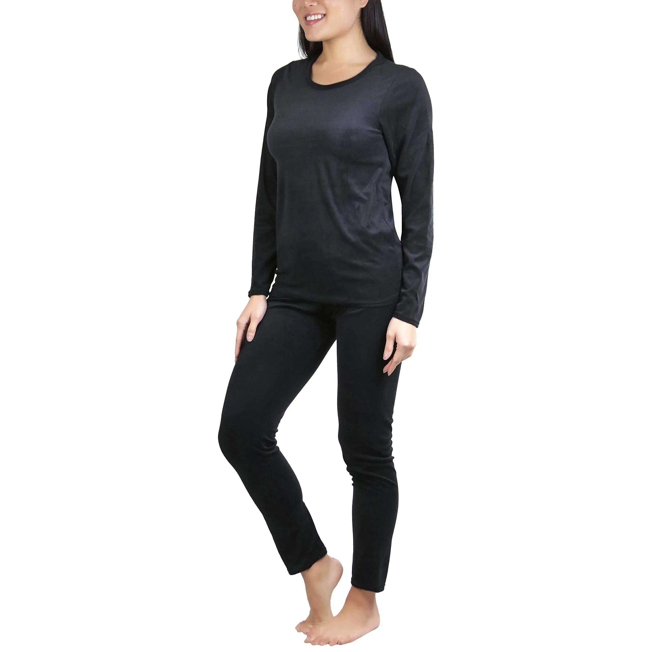 Women's Soft Velvet Long Sleeve Top and Bottom Thermal Set