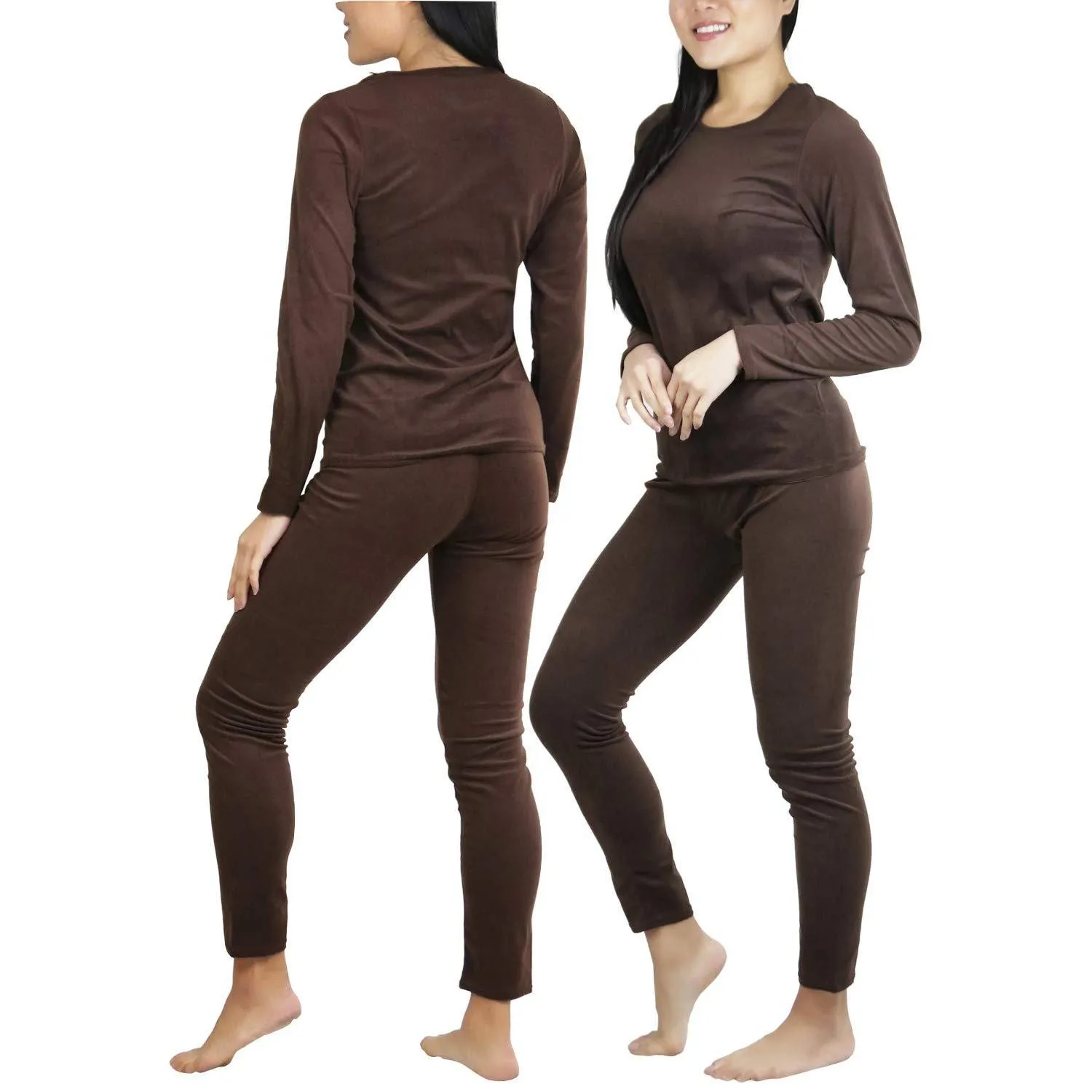 Women's Soft Velvet Long Sleeve Top and Bottom Thermal Set