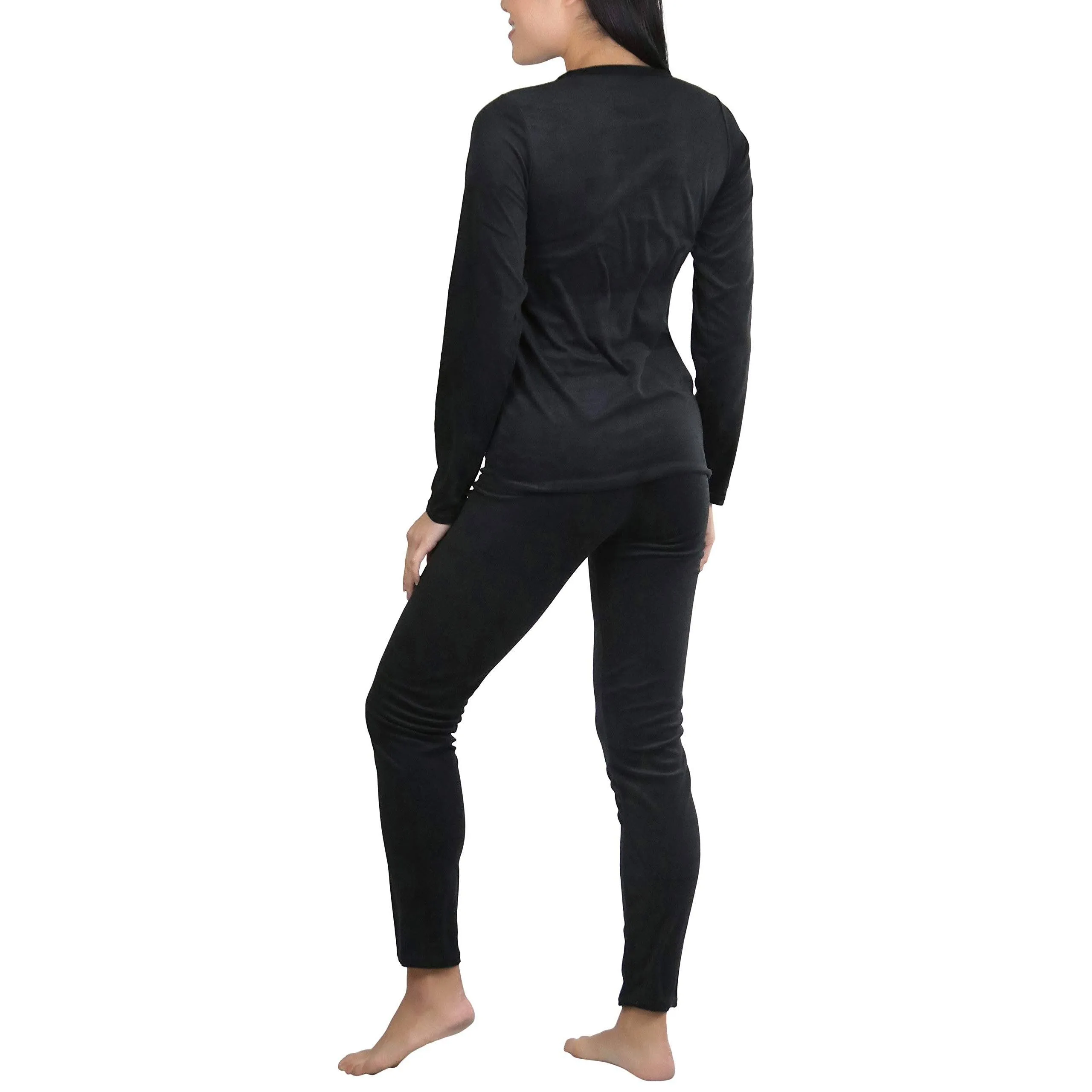 Women's Soft Velvet Long Sleeve Top and Bottom Thermal Set