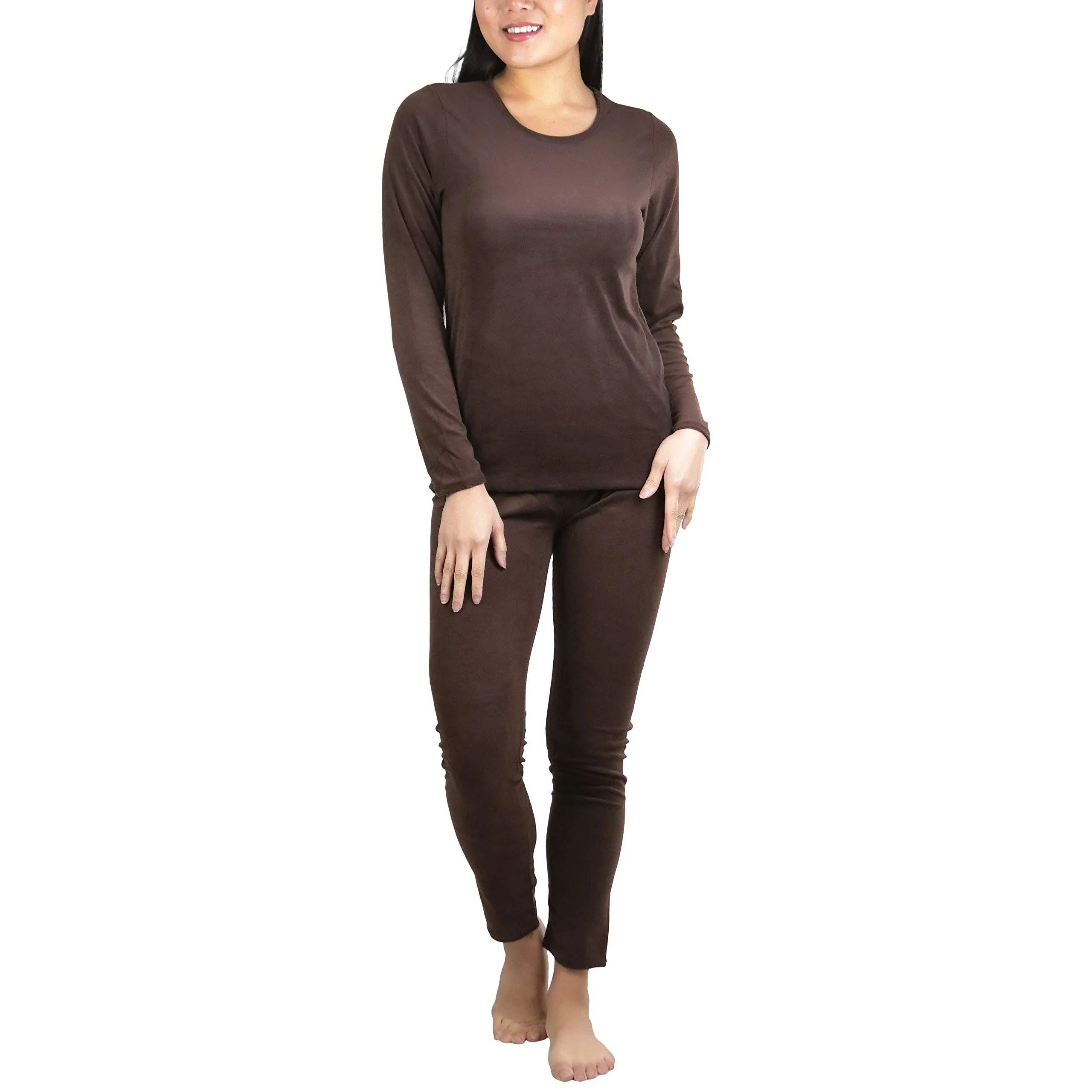 Women's Soft Velvet Long Sleeve Top and Bottom Thermal Set