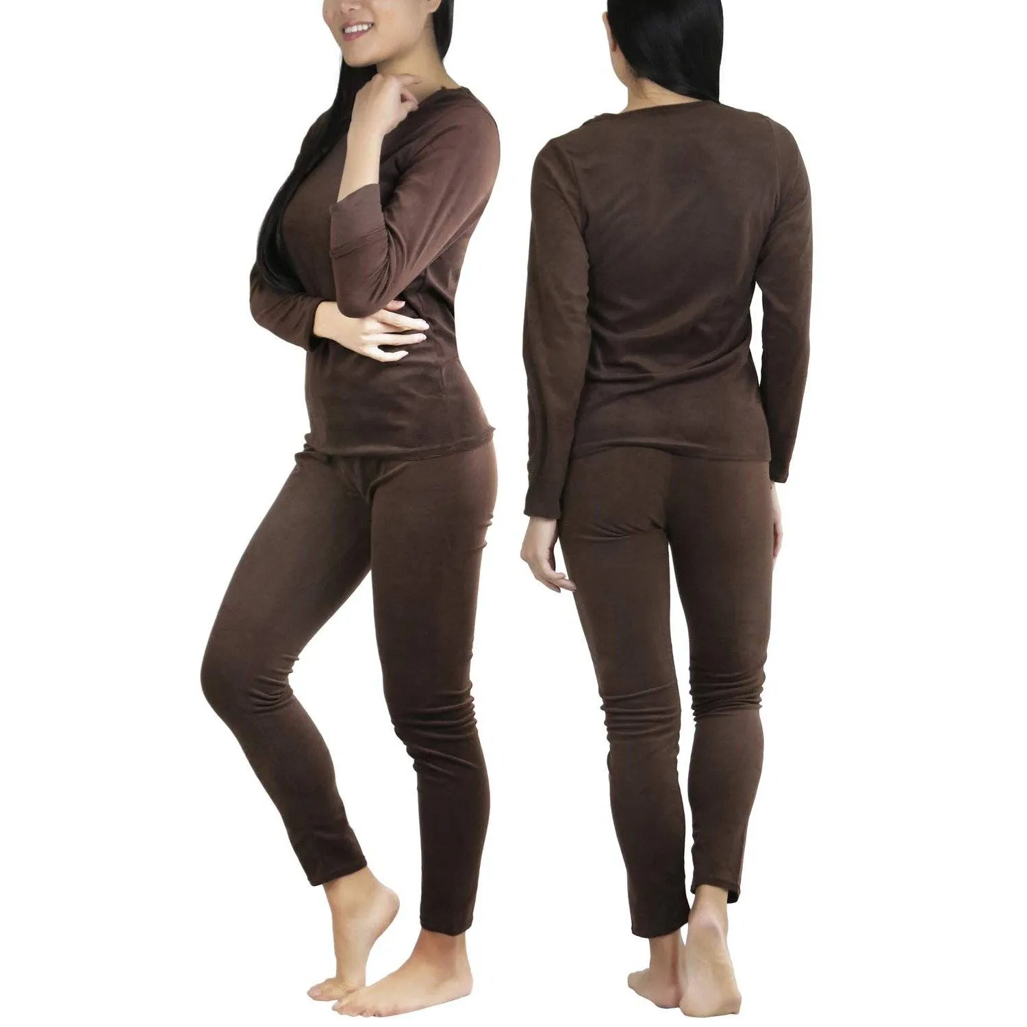 Women's Soft Velvet Long Sleeve Top and Bottom Thermal Set