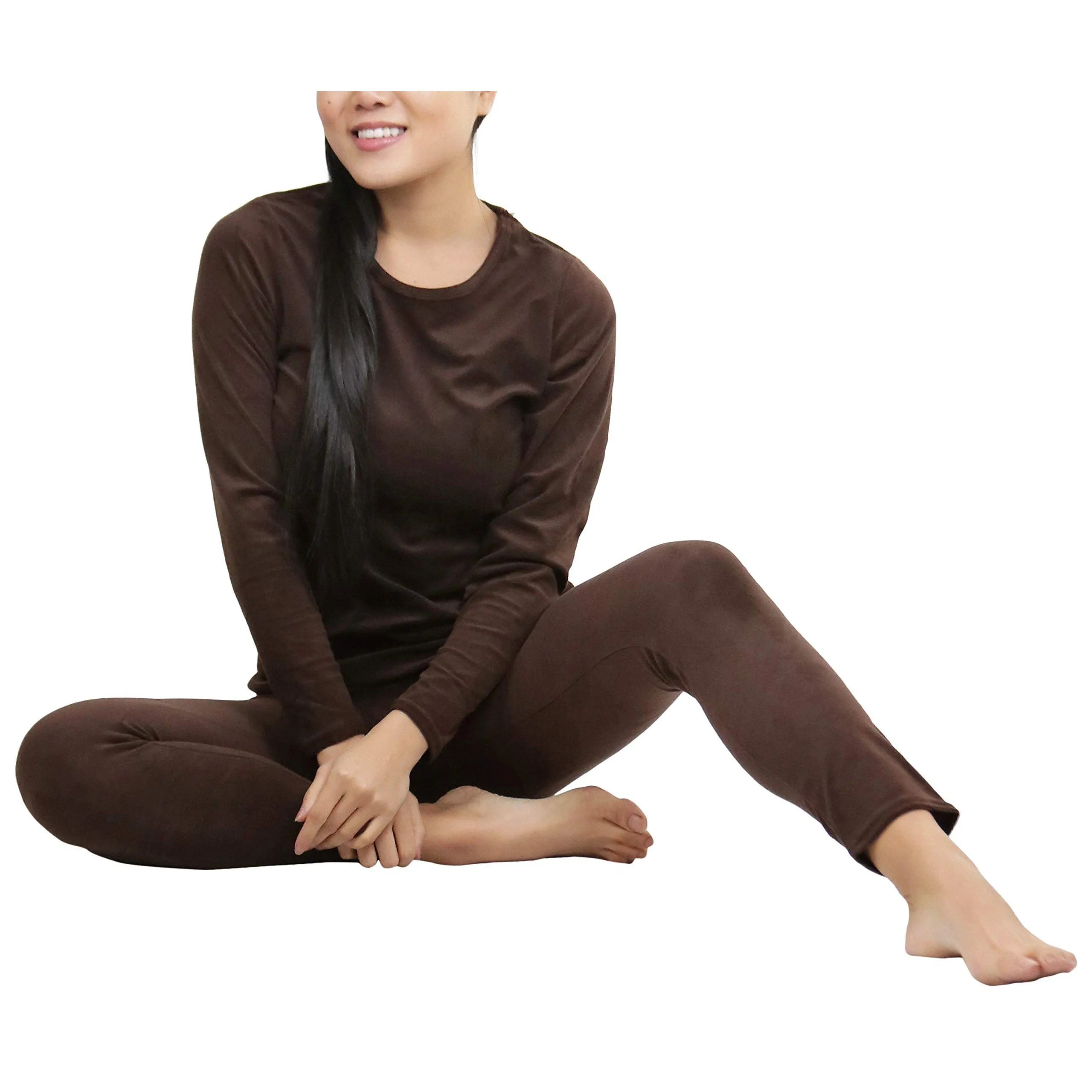 Women's Soft Velvet Long Sleeve Top and Bottom Thermal Set