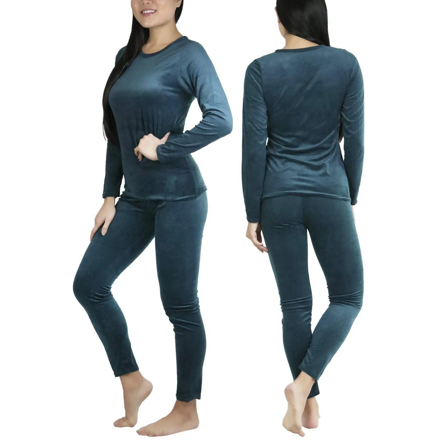 Women's Soft Velvet Long Sleeve Top and Bottom Thermal Set