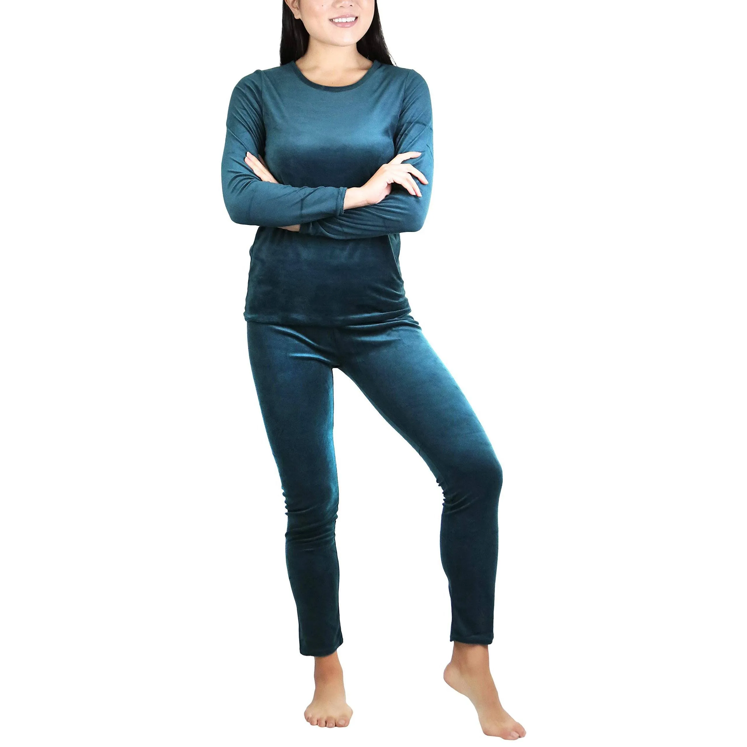 Women's Soft Velvet Long Sleeve Top and Bottom Thermal Set