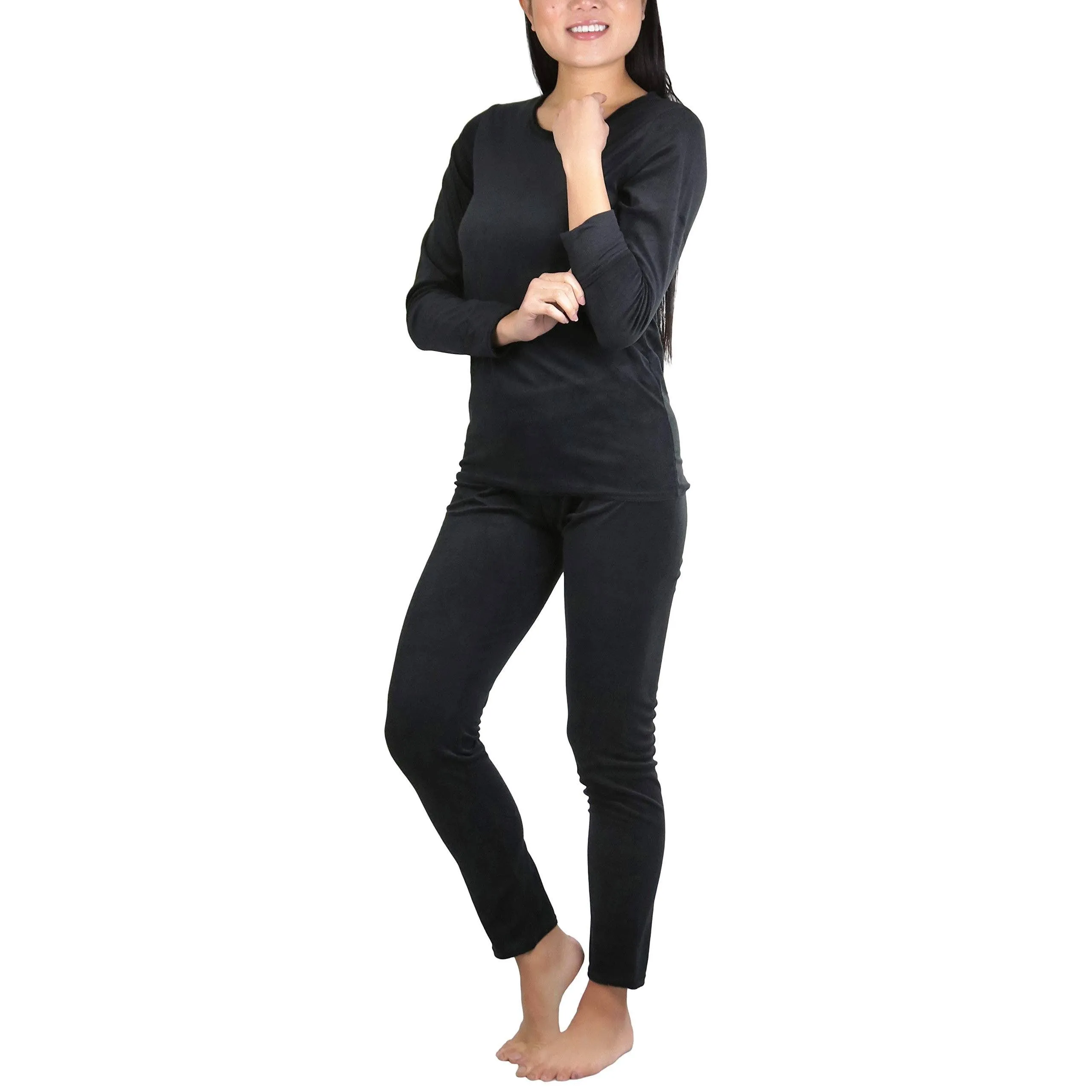 Women's Soft Velvet Long Sleeve Top and Bottom Thermal Set